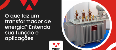 Capa do artigo sobre transformador de energia com equipamento elétrico em destaque e título sobre sua função e aplicações.
